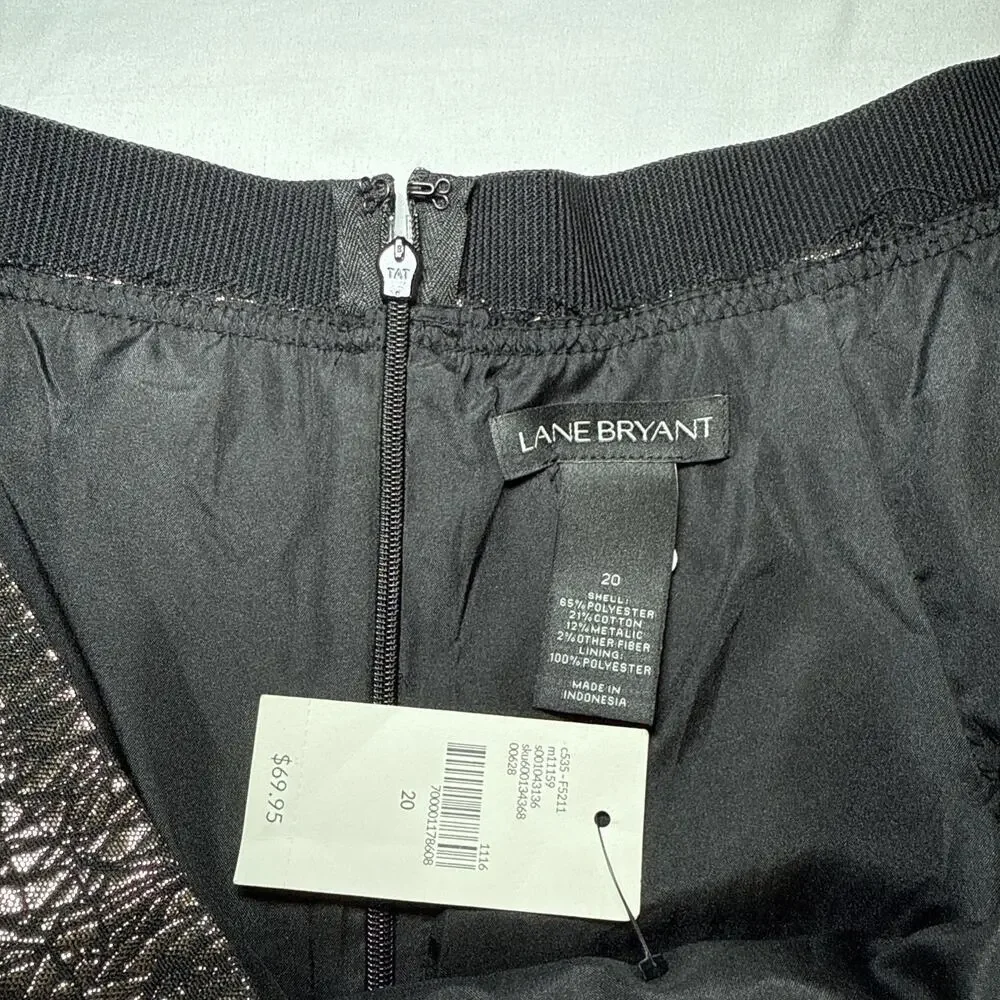 LANE BRYANT Skirt Womens Sz 20 Metallic Gold & Black Pleat Geo Print A Line NWT